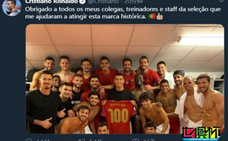 C罗社交平台更新，晒出大合影和印有100数字的葡萄牙球衣